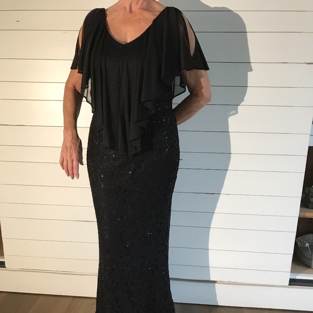 Black sequins and chiffon long dress